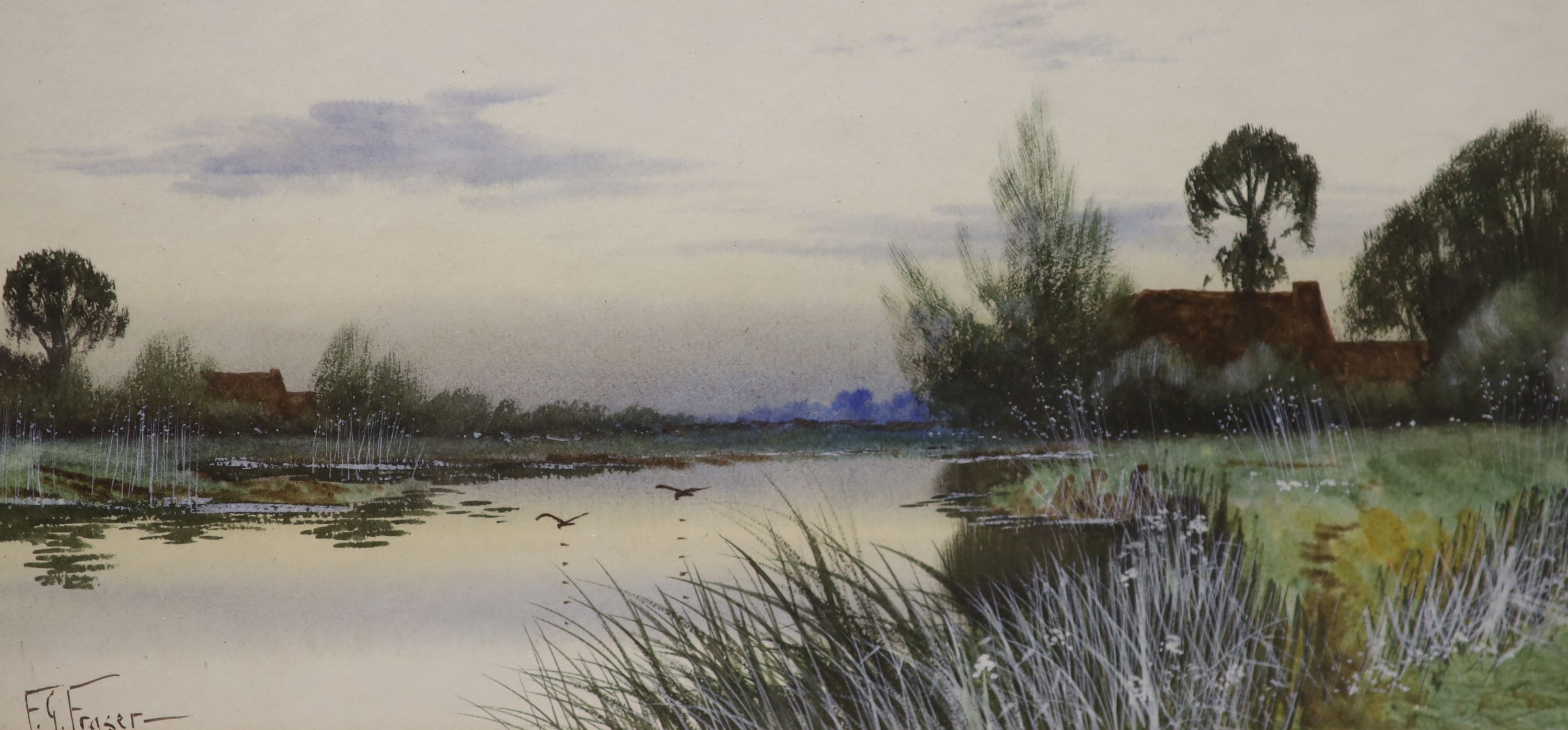 Francis Gordon Fraser (1879-1940), pair of watercolours, River landscapes, signed, 17 x 36cm